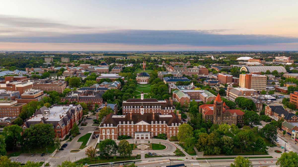 Aerial view of the University of Illinois campus.